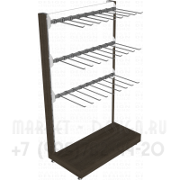 Торговый односторонний стеллаж три ряда крючков
