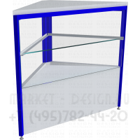 Угловой торговый прилавок со стеклянной полкой и столешницей