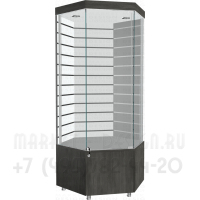 Стеклянная витрина шестигранник с экономпанелями с подтоварной тумбой